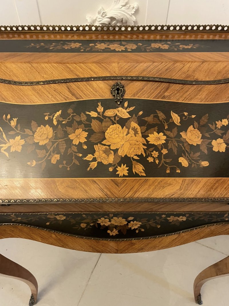 Antique Victorian Quality Satinwood Freestanding Marquetry Inlaid French Bureau - Image 14